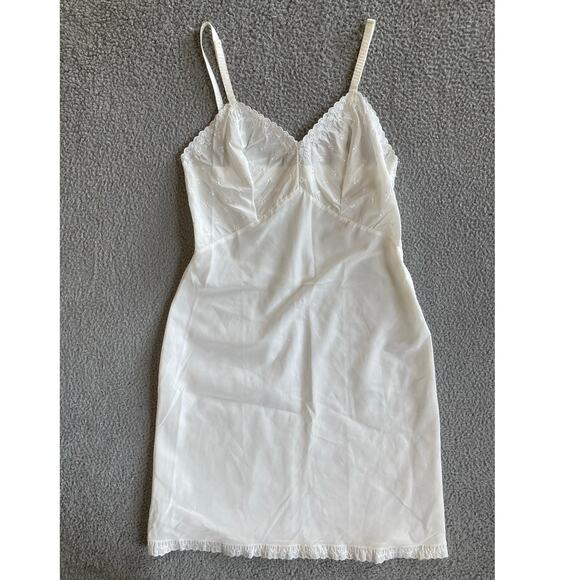 Unbranded Other - Vintage Slip Chemise Dress Medium 38 Sheer Embroidery White Lingerie Coquette
